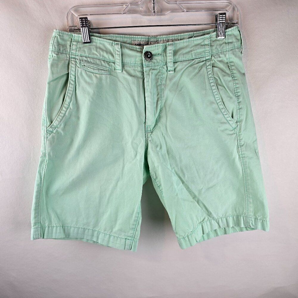 American Eagle Shorts Mens 28 Green Chino Khaki Prep Fit 9" Bermuda Preppy